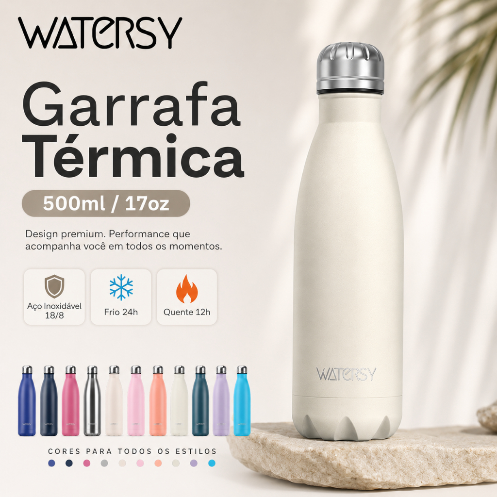 WATERSY Garrafa térmica em aço inoxidável 304 500ml Academia Garrafa térmica Copo de água Aço Inox Garrafa Portátil