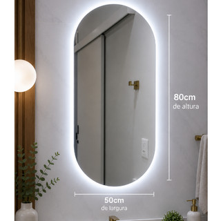 Espelho Oval com LED Moderno Luz Quente e Fria para Banheiro e Quarto Decorativo — foto 4 — Achou Levou Brasil