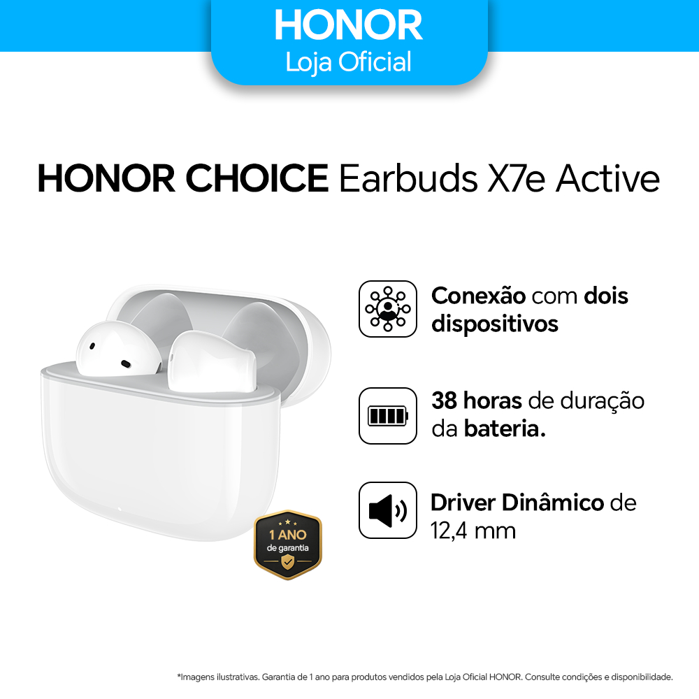 Fone De Ouvido Bluetooth Sem Fio Honor Choice X7e Active Conexão Dupla Bateria Longa 3