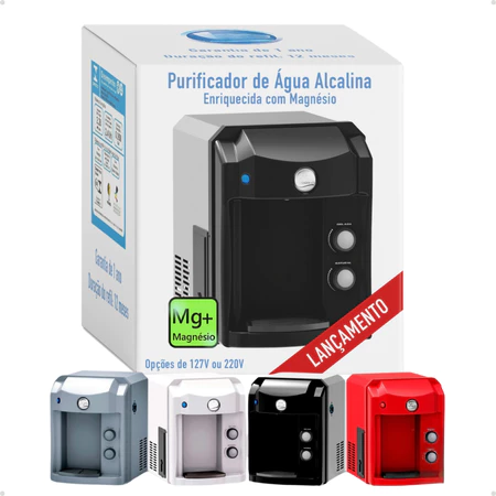 Purificador de Agua Gelada e Natural Bebedouro Filtro Alcalino HE Com Ozonio Ionizado com Magnésio Minerais Top Life MG 