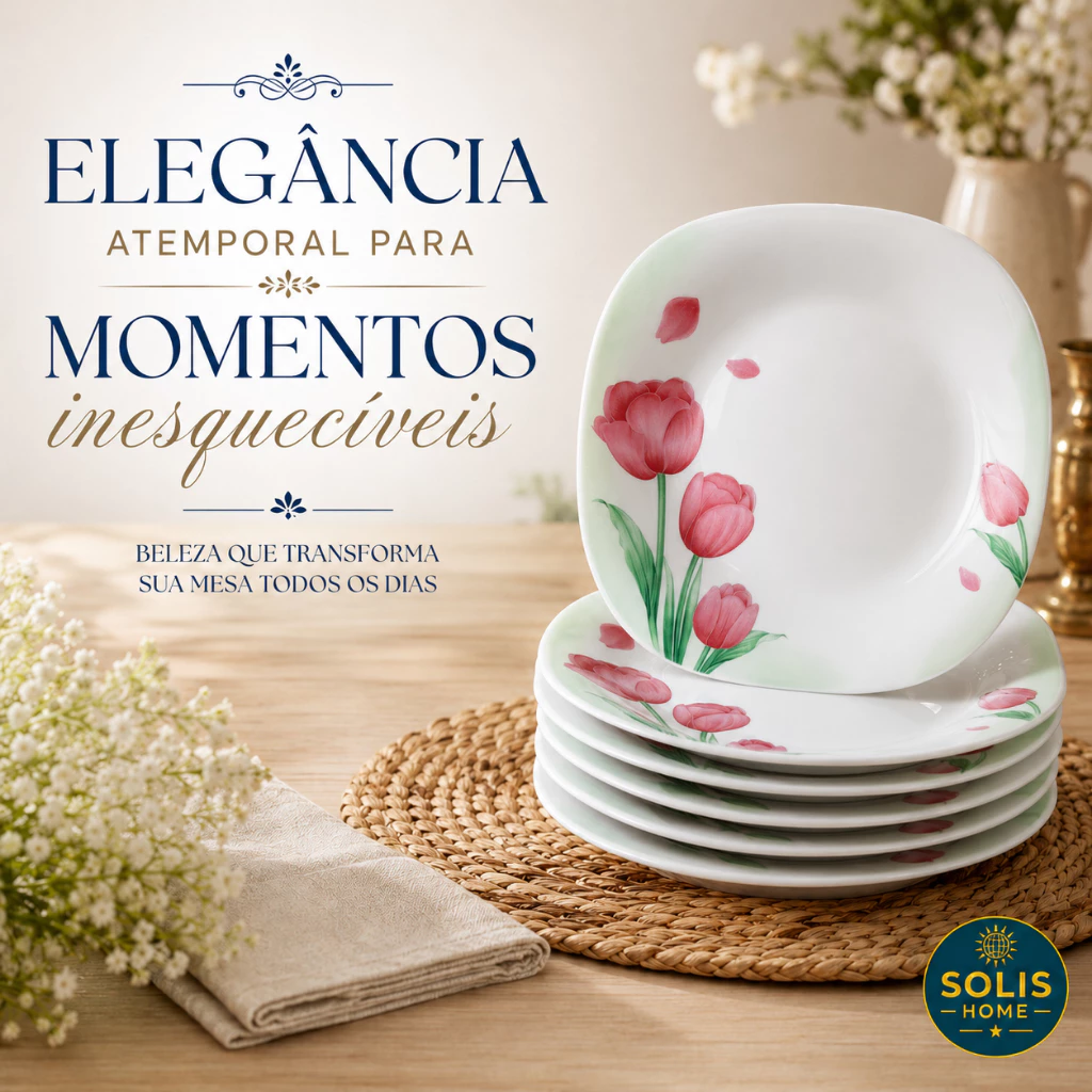 Jogo de Pratos em Opaline, Vidro Estampados, Almoço e Lanche