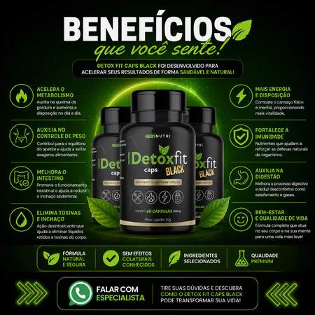 Kit 4 Detox Fit Caps Black Suplemento Natural 240 Caps Nota Fiscal e Envio Imediato