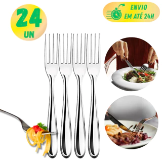Kit 24 Garfo Mesa Aço Inox 18cm Prateado Cozinha Restaurante Buffet Uso Diário Durável Resistente