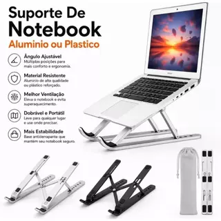 Suporte Para Notebook Base Dobrável de Alumínio Ou Plastico Ergonômico Ajustável Portátil Com Estojo