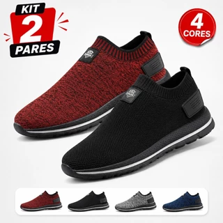 Kit 2 Tênis Masculino Corrida Antiderrapante Slip-On Confortável Respirável Leve