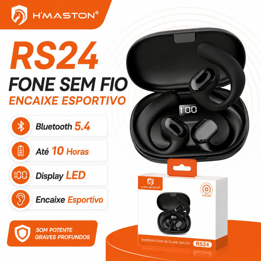 H'MASTON RS24 Fone De Ouvido Bluetooth Sem Fio Fone Sem Fio Bluetooth Fone Bluetooth Sem Fio Fone Que Prende Na Orelha