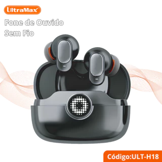 Fone de Ouvido Sem Fio UltraMax ULT-H18 Bluetooth 5.3 com Indicador LED Frontal e Microfone HD