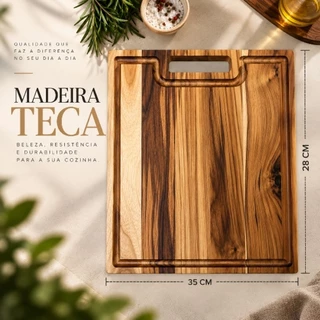 Tábua de Corte Churrasco Pestico Madeira Teca 35x28 Premium