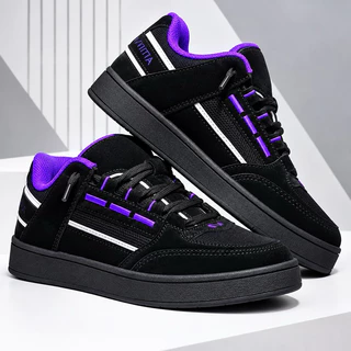 Tênis Casual Moderno Tesla Coil Preto e Roxo Refletivo – Confortável e Cheio de Personalidade