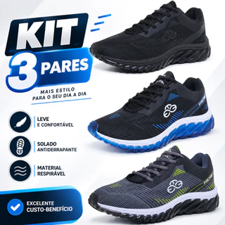 Kit 3 Tênis Adulto Esportivo Confortável Academia Oferta