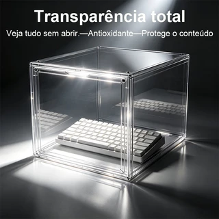 Organizador De Tênis Acrílico Transparente Caixa Com Abertura Lateral Empilhável Para Closet E Quarto 36x27x22cm