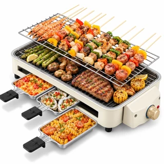 Churrasqueira Elétrica 1800W 220V Portátil com Controle de Temperatura e Grelha Antiaderente