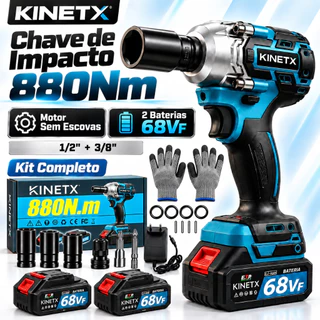 NOVO - Chave De Impacto A Bateria*2 Brushless 880Nm 1/2 Bivolt Parafusadeira E Furadeira + 68Vf Profissional KINETX