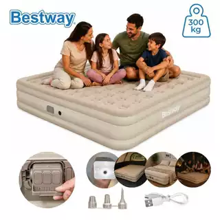 Colchão Inflável King Bomba Recarregável Elétrica Lítio USB + Lanterna 3 Níves Para Camping e Casa Bestway