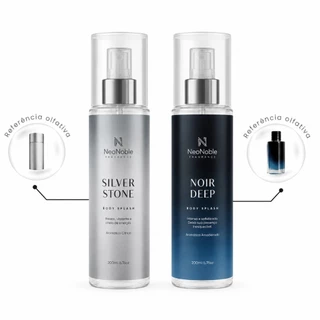 Body Splash Masculinos 200 ml Kit 2 Perfume Silver Stone Sauvage e Noir Deep 212