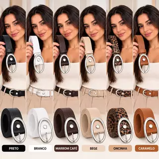 Kit 2 Cintos Femininos Fivelas Pratas Ovais Envio Imediato Durável Formal - Jessica