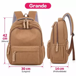 Mochila Feminina Veludo Cotelê Casual com Bolso Frontal e Zíper Confortável