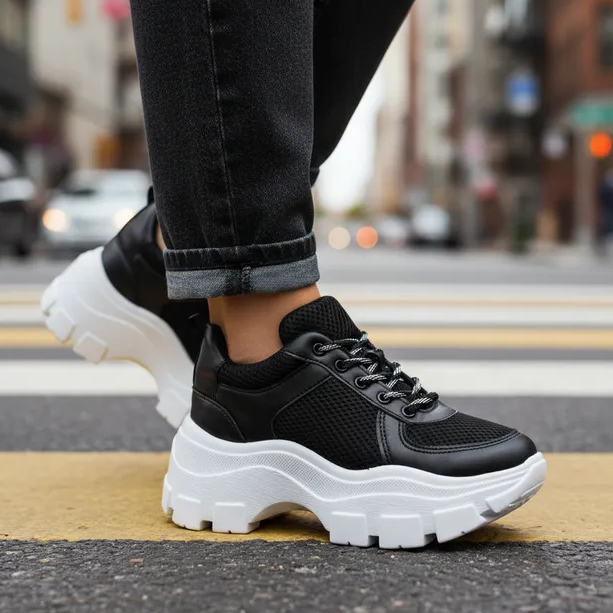 Tênis Feminino Tratorado Preto Chunky Dad Sneaker Tenehi Estiloso
