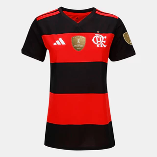 Manto Flamengo Feminina Fan Jogo 1 Adidas 2026 – Personalize Seu Nome e Seu Número + Kit Patchs CAMPÉON Libertadores 25 em Oferta na Shopee
