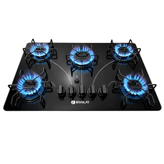Fogão Cooktop 5 Bocas a Gás Ultra Chama 127V/220V Bivolt Acendimento Automático Vidro Braslar em Oferta na Shopee