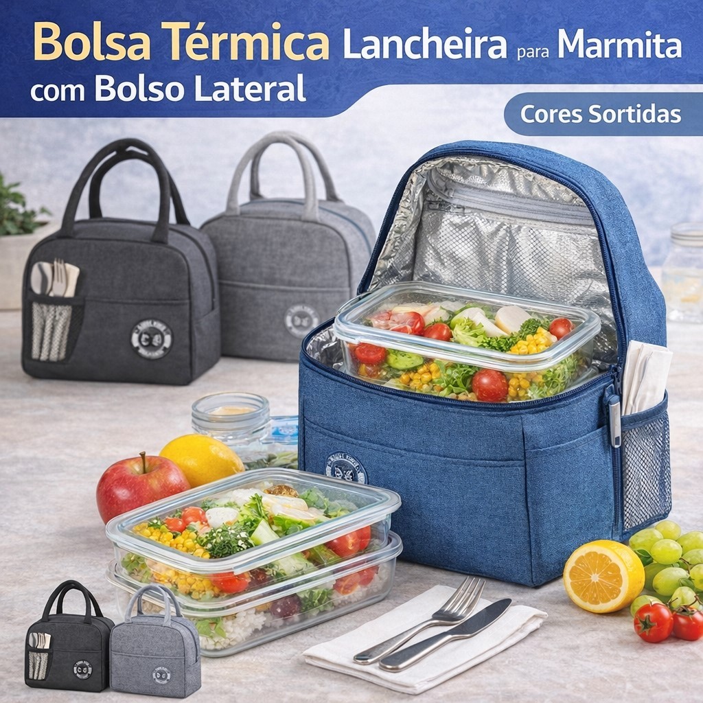 Bolsa Térmica Lancheira para Marmita com Bolso Lateral – Mantém ...