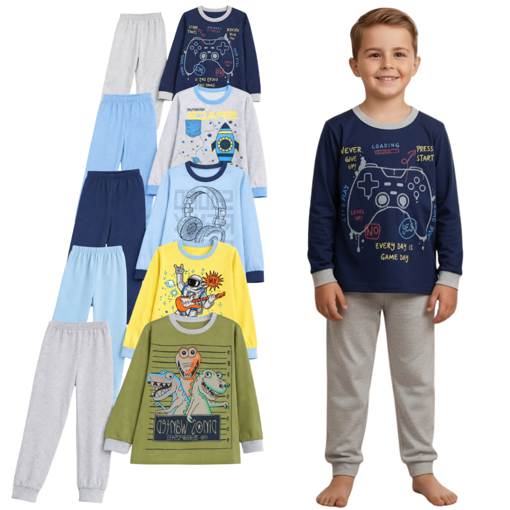 Kit Pijama Menino 100% Algodão | Pijama Juvenil Inverno | Roupa de Dormir Infantil Tamanho 1 ao 14 anos em Oferta na Shopee