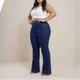 Calça Jeans Flare Plus Size Cintura Alta Lycra Elastano Premium Efeito Levanta Bumbum Curve Premier
