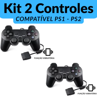 Kit 2 Controle PS1 PS2 Com Fio e Função Vibratória
