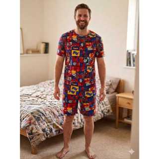 Pijama Masculino Adulto Personagens Super Heróis e Desenhos Meia Manga Curto Verão Confortável em Oferta na Shopee