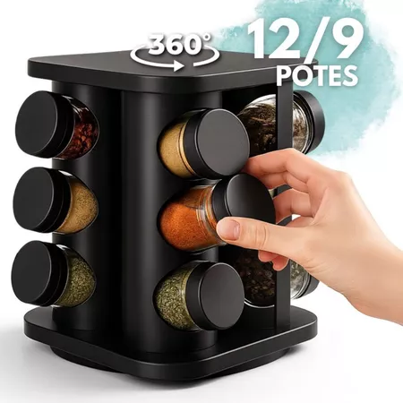 Porta Temperos Giratório 12 9 6 Potes Vidro Profissional Tampa Dosadora Suporte Cozinha