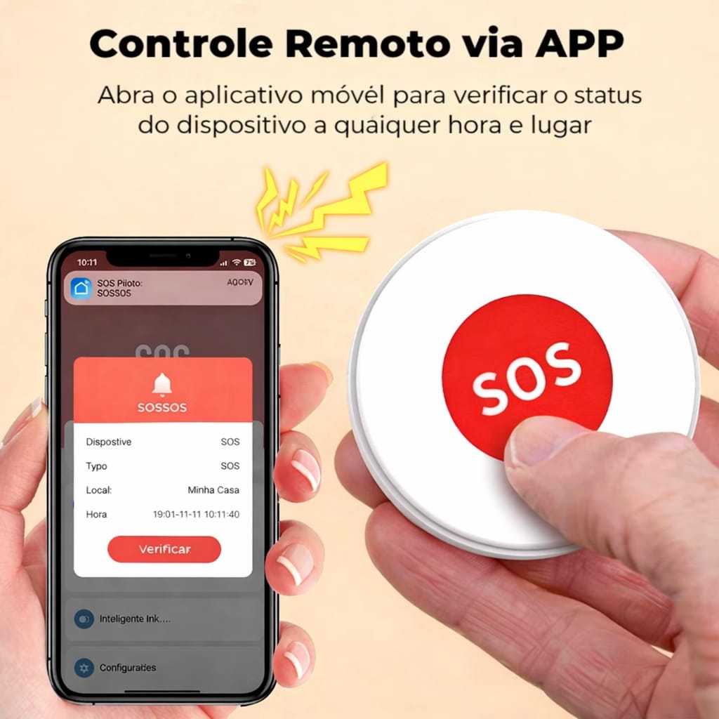 Botão SOS Inteligente Wi-Fi com Alerta no Celular, Bateria Recarregável ...