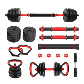 Kit halter Treino Funcional 6 em 1 10KG/ 15KG /20kg Halteres Barra Supino Kettlebell Preto