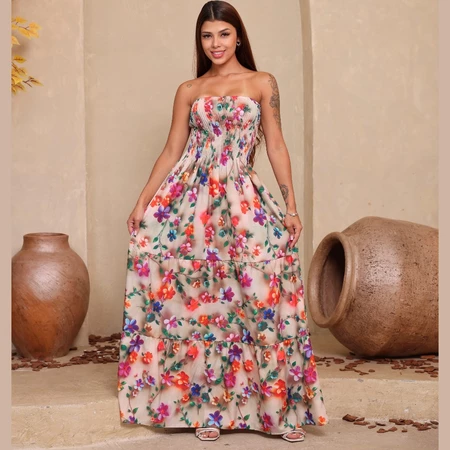 Vestido Tropical Longo Tomara que Caia Estampado – Moda Feminina 2026 ENTREGA INMEDIATO