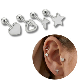 Piercing Variados Labret Orelha Feminino Aço Cirúrgico Anti Alérgico Corações Cruz Acessórios