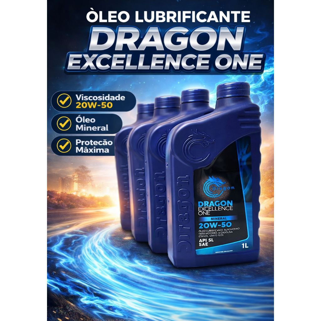 KIT 4 Óleo Lubrificante 20W50 Mineral Dragon Excellence One 1L API SL ...