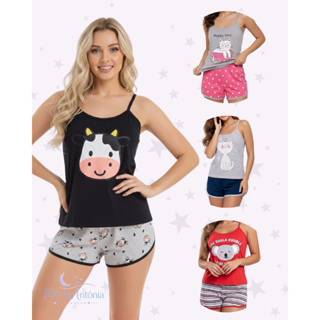 Kit 2 Pijama Babydoll Verão Blusa e Short Confortável Conjunto Feminino Malha Leve Promoção em Oferta na Shopee