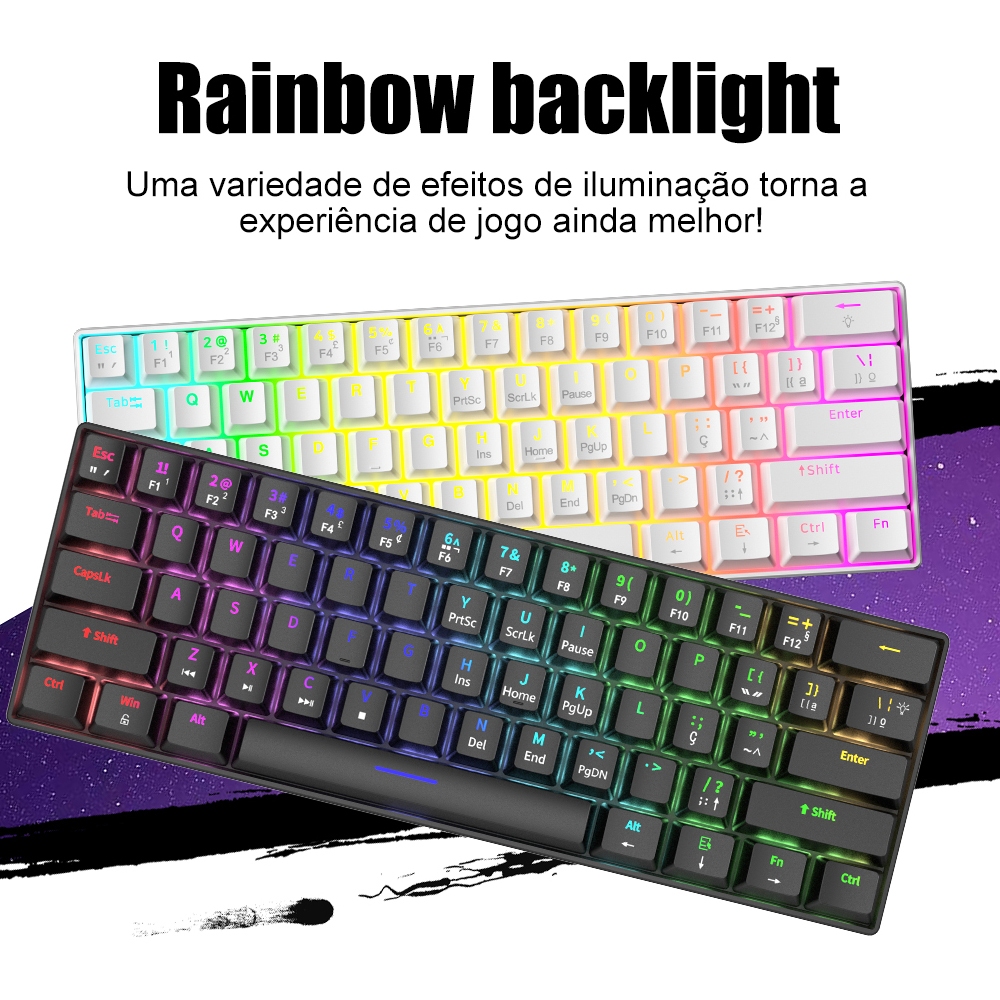 ZIFRIEND H61K Teclado mecânico 60% ABNT2 Switche Red/Blue Rainbow
