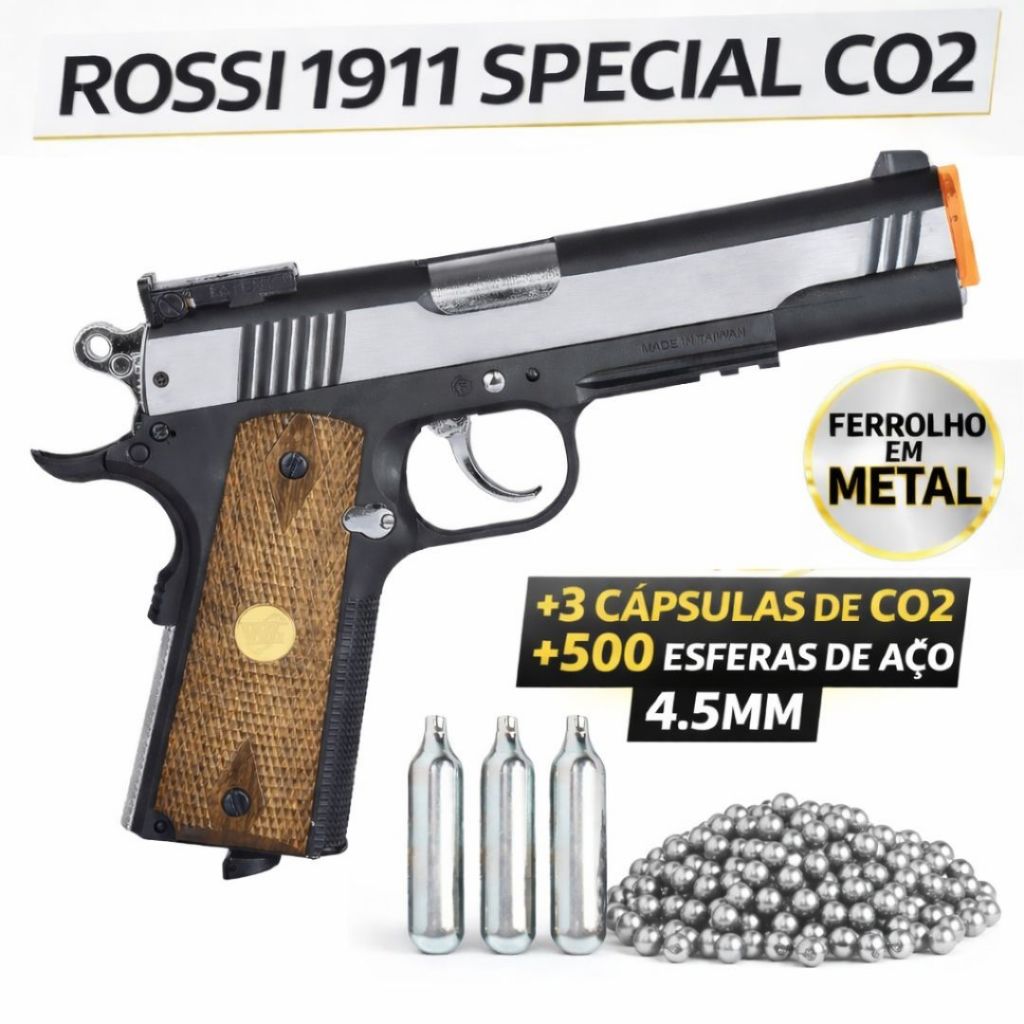 PISTOLA ROSSI 1911 CLASSIC 4.5MM C02 + BRINDE