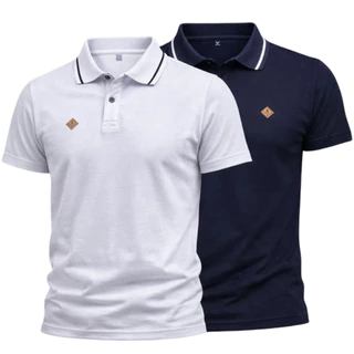 KIT 2 CAMISETA GOLA POLO COM BOTÕES, CONFORTÁVEL E ESTILOSA ALGODÃO MASCULINA BÁSICA CORES VARIADAS