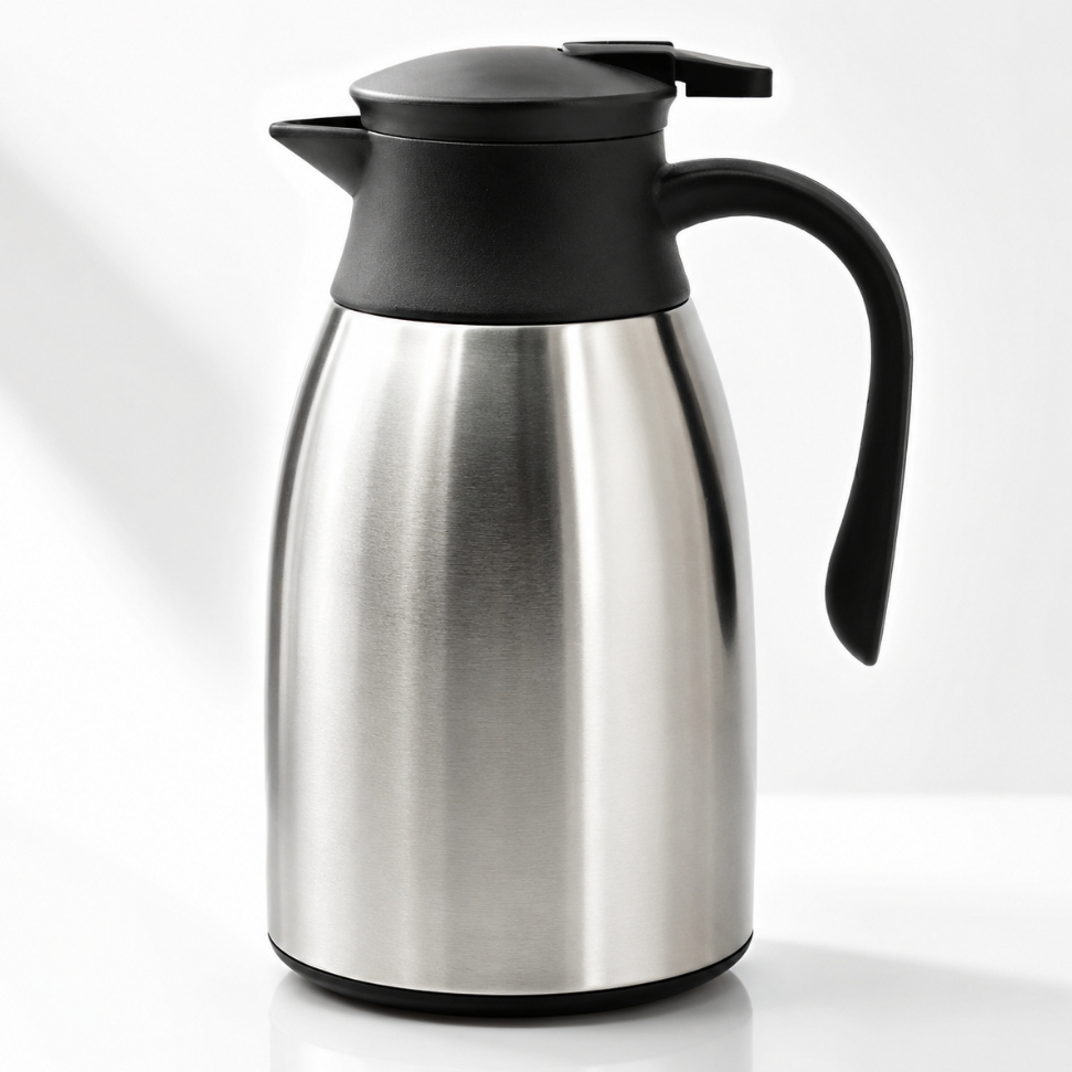 Garrafa Térmica Inox 1 Litro Parede Dupla de Vidro com Cabo 