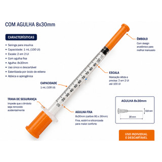 Seringa De Insulina Agulha Fina 10/20/50/100 Unidades Agulha Fixa de 100ui Botox/Odontologia/Anestesia — foto 3 — Achou Levou Brasil