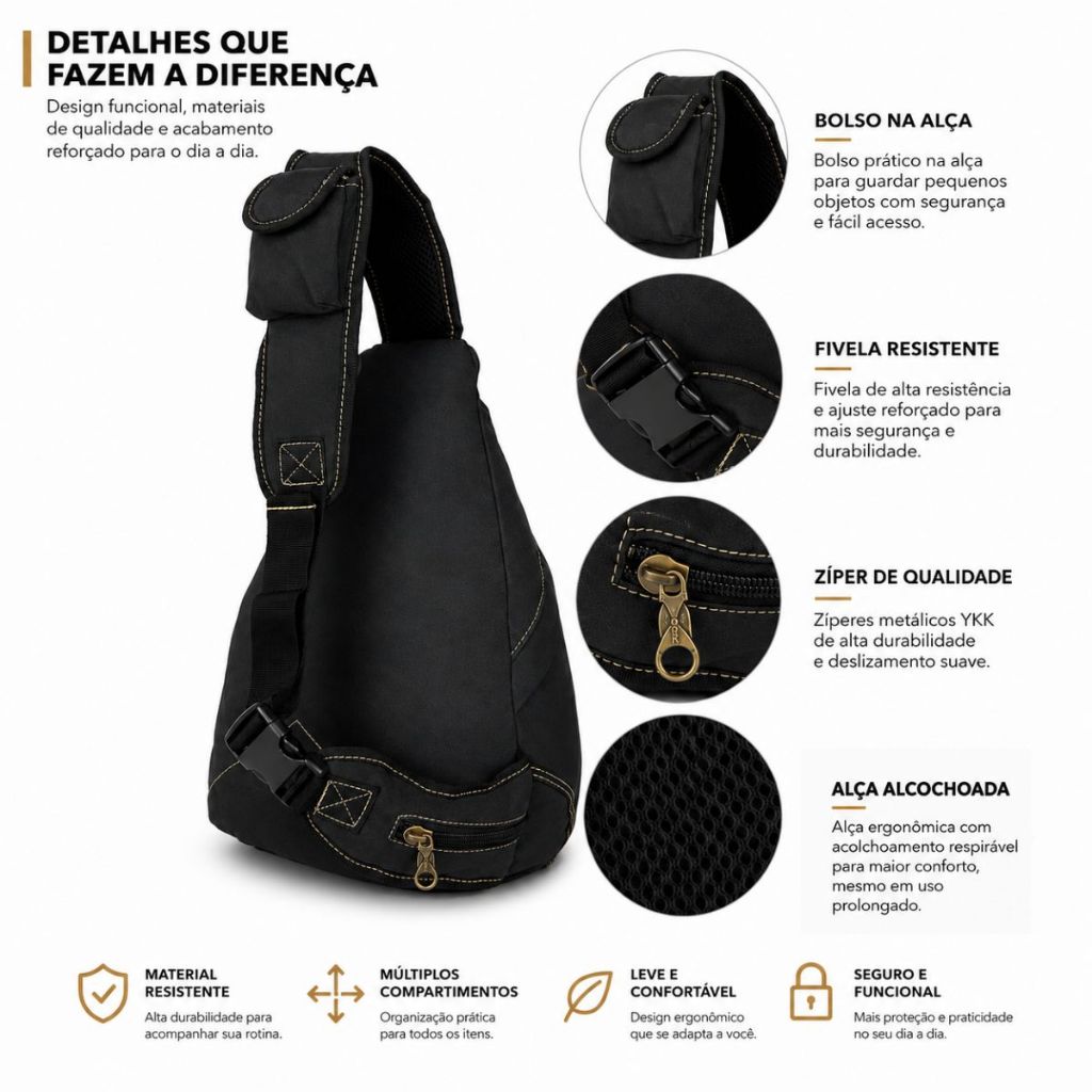 Mochila Transversal De Lona Reforçada 1 Alça Unisex Kvn | Shopee