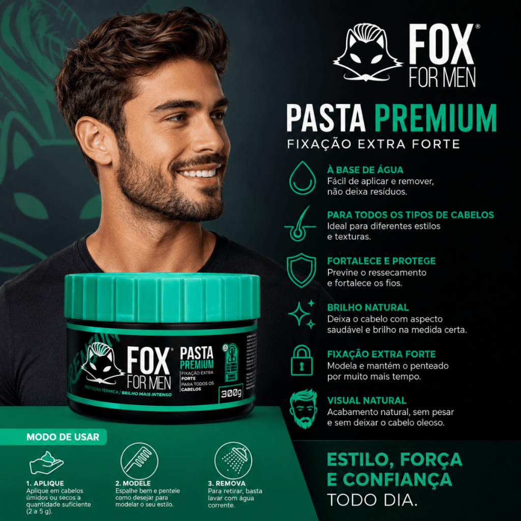 Pasta Modeladora Premium 300g Fox For Men Fixação Forte, Controle