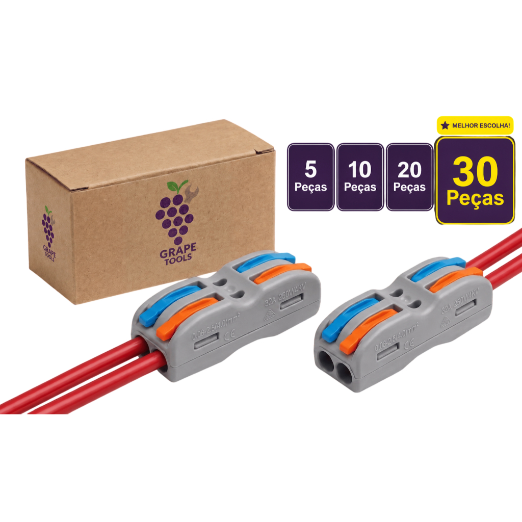 Conector Emenda Fio Duplo 2x2 Borne Conector Rápido Instalação 2 Cores ...