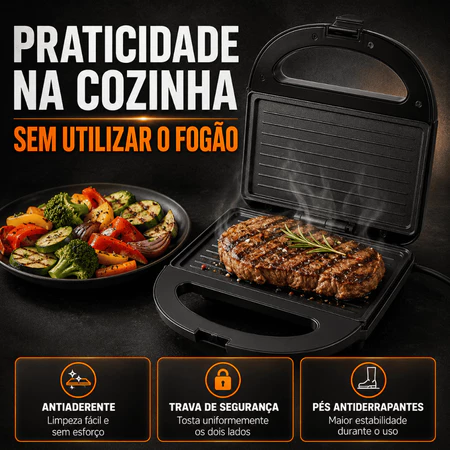 Sanduicheira Grill Elétrica Antiaderente Prensa Dupla Multifuncional 110V Ou 220V 750 Watts