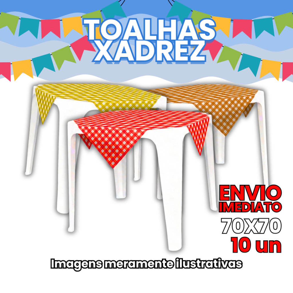 10 Toalhas Xadrez de Plastico PP Leitosa 70x70 Festa Junina  Varias Cores e Modelos Coloridas