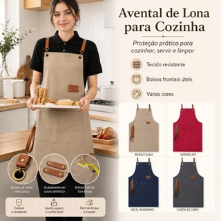 Avental de Lona Unissex Profissional com Bolsos Frontais Alça com Gancho Ajustável Cozinha Lavanderia Confeitaria