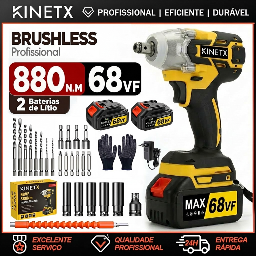 Kit Chave de Impacto Elétrica 880NM 68VF 2 Baterias Com Maleta
