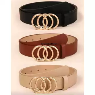 Kit com 3 Cinto Feminino Argola Tripla Redonda Dourado Tendencia Moda Blogueira