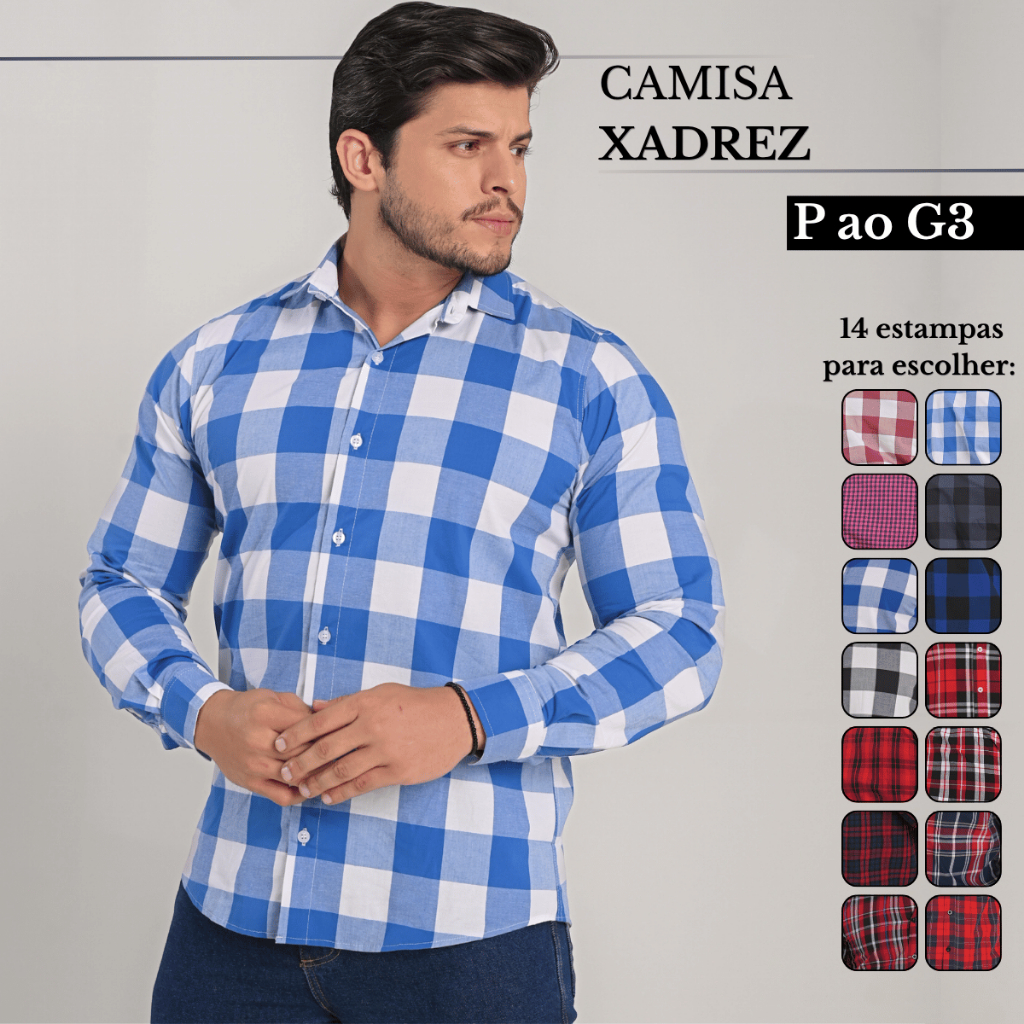 Camisa Masculina Xadrez Manga Longa Tradicional Sertaneja Junina Social ...